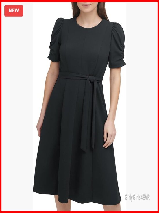 Dresses & Skirts - Jewel Neck Scuba Crepe Midi Dress - Fit and Flare